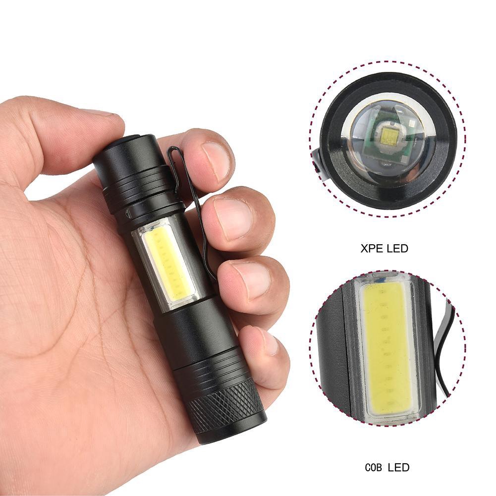 6000LM XPE+COB LED Flashlight 4 Mode Zoomable Clip Torch Light Penlight