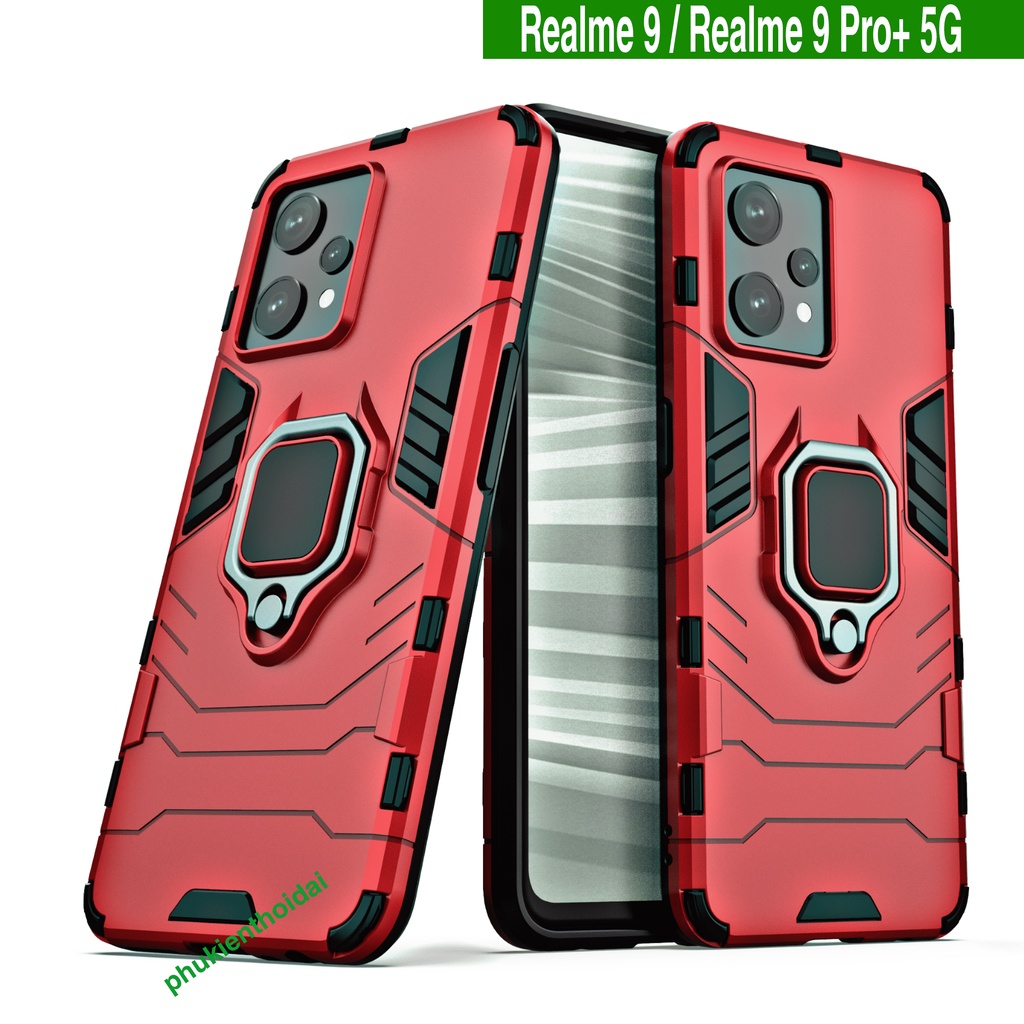 Ốp lưng Realme 9 4G / Realme 9 Pro+ 5G Iron Man Iring chống sốc giá đỡ mặt lưng xem phim bảo vệ toàn diện