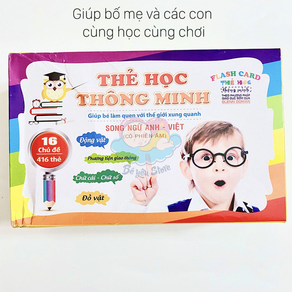 Bộ thẻ học thông minh 16 chủ đề tiếng Anh tiếng Việt giúp bé vừa học vừa chơi