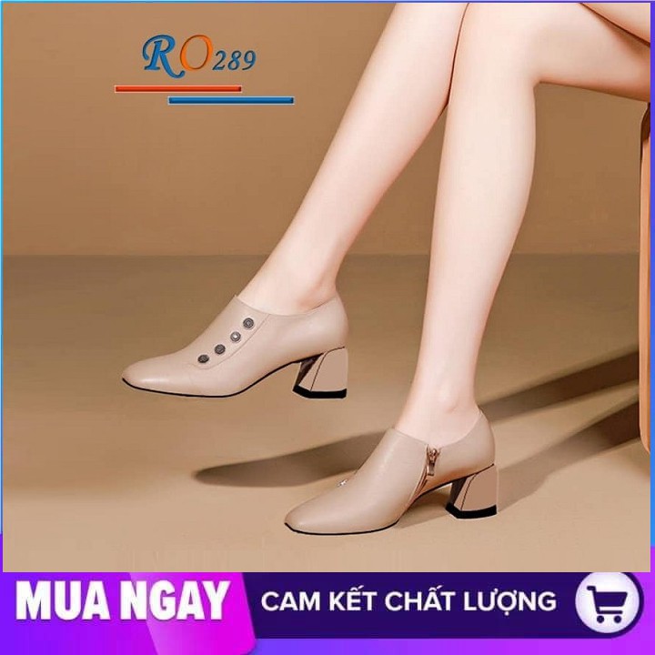 Giày boot nữ cổ thấp 5cm hàng hiệu rosata hai màu đen kem ro289 | BigBuy360 - bigbuy360.vn