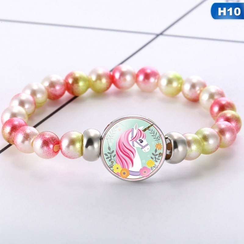 Vòng đeo tay chuỗi hạt thủy tinh hình kỳ lân cầu vồng 12 phong cách cho bé gái