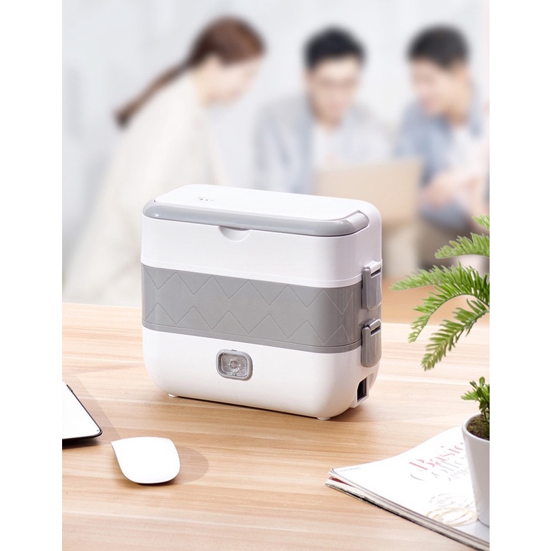 Hộp cơm điện hai tầng bốn bát inox, tự nấu chín, hâm nóng đồ ăn tiện lợi