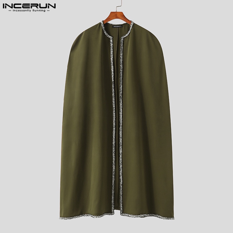 Incerun Áo Choàng Poncho Dài Dáng Rộng Cổ Điển Cho Nam