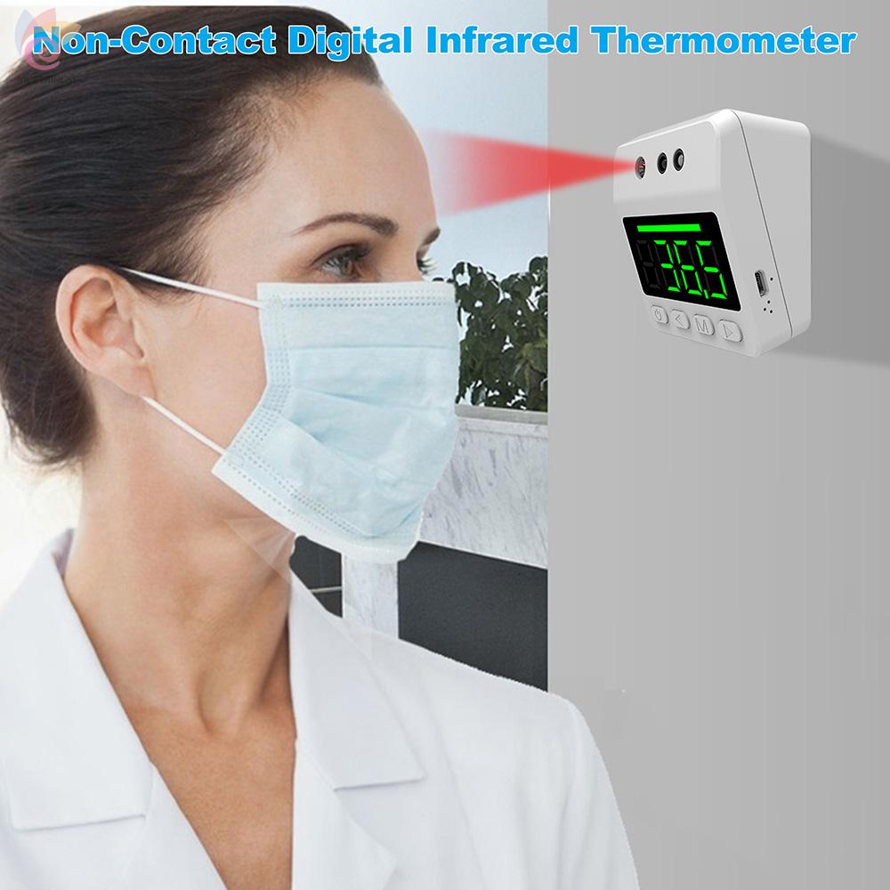 ET Non-Contact Digital Forehead Thermometer Wall-Mounted Infrared Thermometer °C / °F Unit Switch 3-Color Fever Alarm with Digital Clock for Home Office Factories School Shops Restaurants