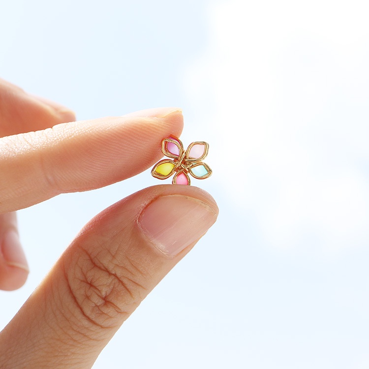 [Hàng Mới Về] Khuyên Tai Dạng Kẹp Không Xỏ Lỗ Hình Hoa Anh Đào/Cầu Vồng/ Dầu Mỡ Thủ Công Bằng Resin