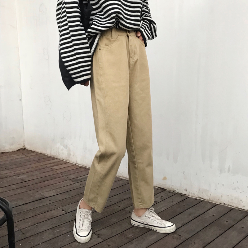 Quần Jean Lưng Cao Màu Trơn Phối Túi Thời Trang 32114