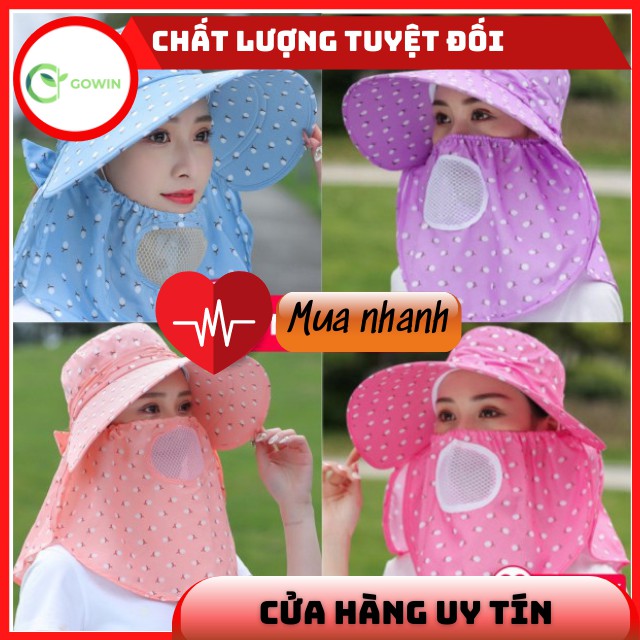 [Khai Trương Sale 3 ngày]Mũ Chống Nắng Kèm Khẩu Trang 2 Lớp Nón Rộng Vành Vải Cotton Mát Thoáng Khí