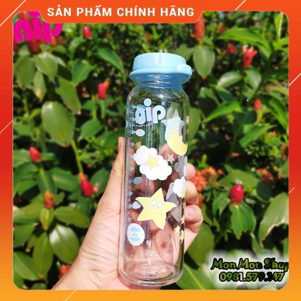 Bình trữ sữa, bình đựng sữa mẹ thủy tinh 150ml/ 250ml  NIP Đức cổ thường/ cổ hẹp có thể gắn thêm núm ti [Giá Sập Sàn]