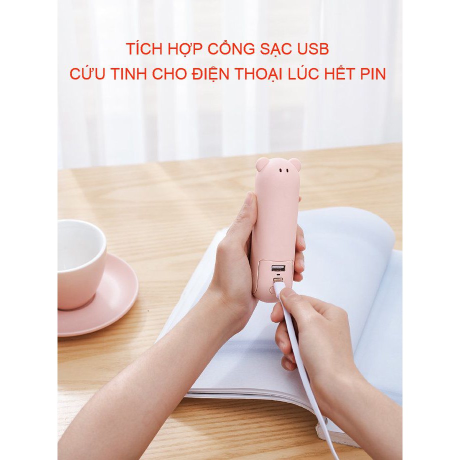 Quạt mini cầm tay 3 trong 1 hình gấu bear F8, quạt tích điện cầm tay Jisulife kiêm đèn pin và sạc dự phòng tiện lợi | BigBuy360 - bigbuy360.vn