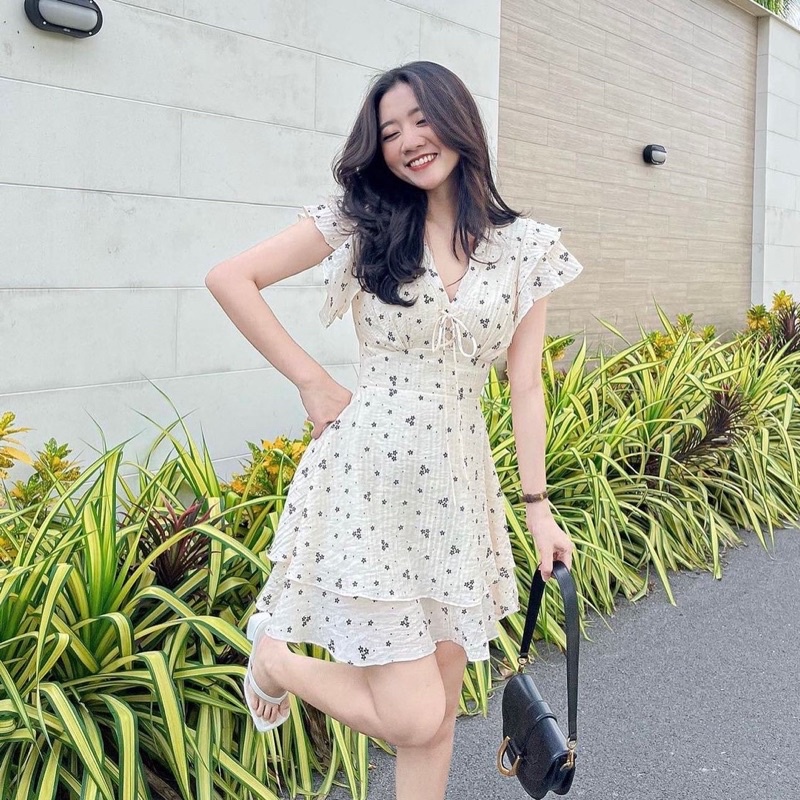Váy Hoa Nhí Tay Cánh Tiên, Đầm Xoè Hoa Nhí Đũi Mát
