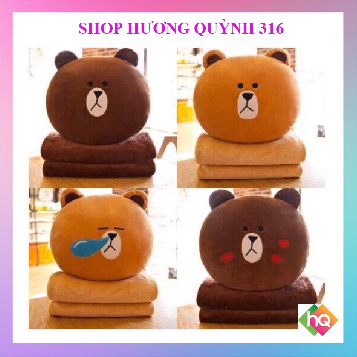 (HQ)Bộ chăn gối văn phòng gấu bông Brown