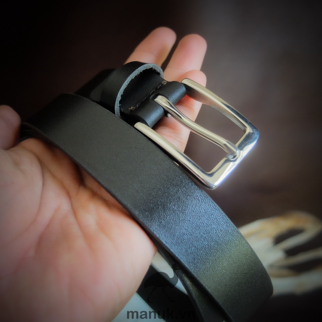 Thắt lưng bản nhỏ da bò 2.5cm mặt inox vuông Manuk Leather