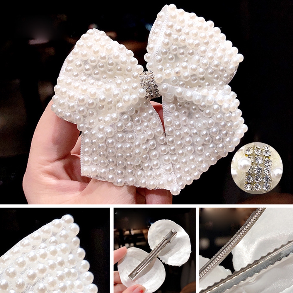 Kẹp tóc hình nơ / hoa đính ngọc trai giả dễ thương dành cho bé gái