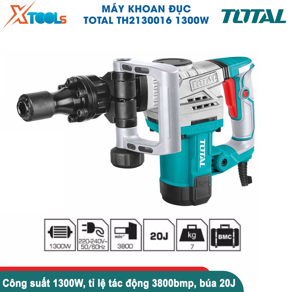 Máy đục bê tông TOTAL TH2130016 | máy khoan đục công suất 1300W, tốc độ đập 3800 bpm, lực đập 20J - CHÍNH HÃNG- XTOOLS