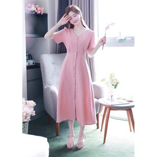 Đầm váy freesize hồng nút bọc form dài