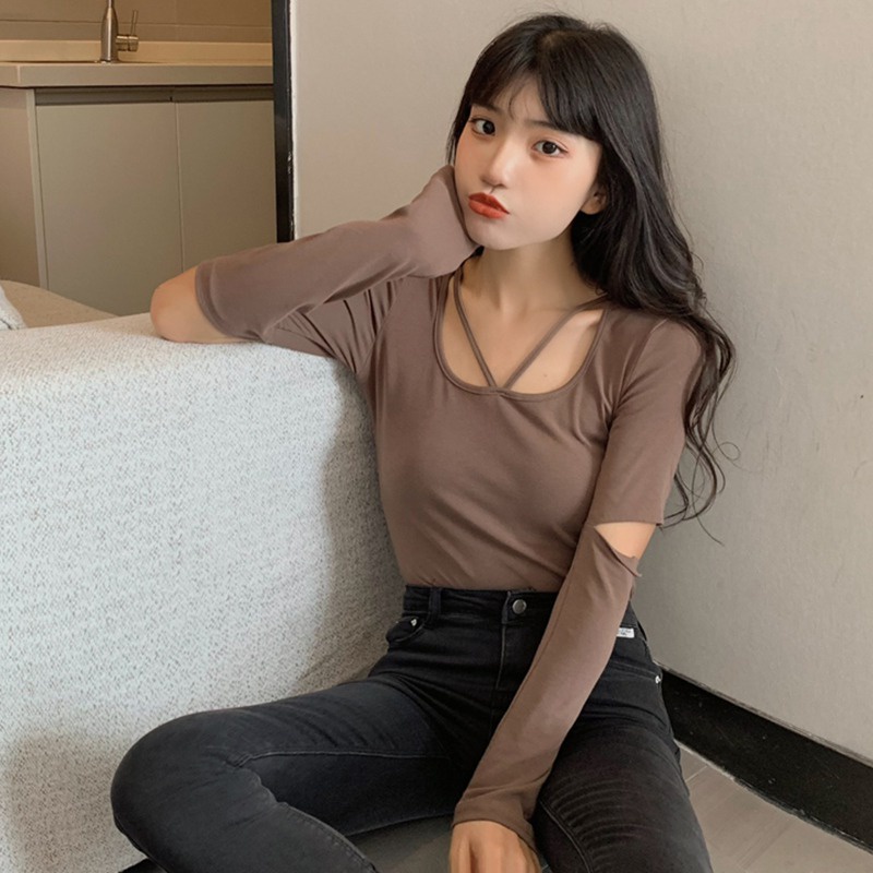 Áo Lửng Tay Dài Cổ Tròn Thời Trang Quyến Rũ Cho Nữ