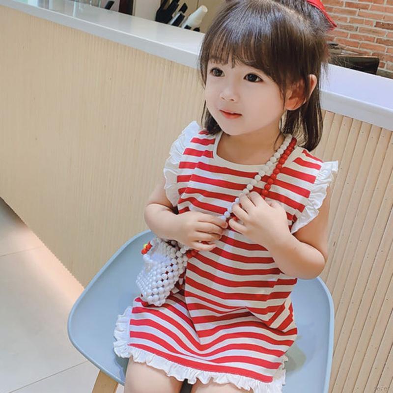 Đầm công chúa không tay họa tiết kẻ sọc dành cho bé gái