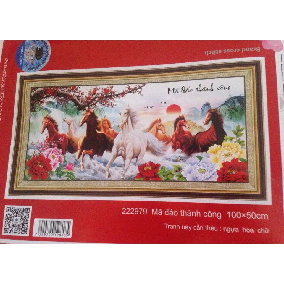 Tranh thêu chữ thập Mã đáo thành công 222979-100x50cm