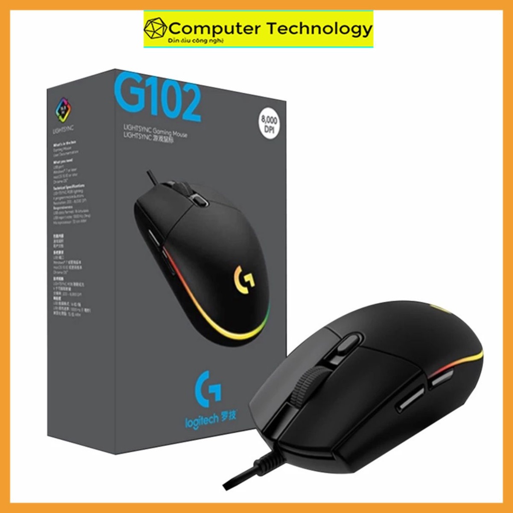 Chuột Gaming Logitech G102 Led RGB Gaming, độ phân giải 8000DPI, hàng nhập khẩu