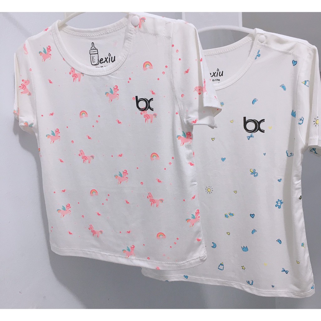 Áo tay ngắn cài vai Bexiu Bx Cotton Lạnh cao cấp cho bé 7-15kg