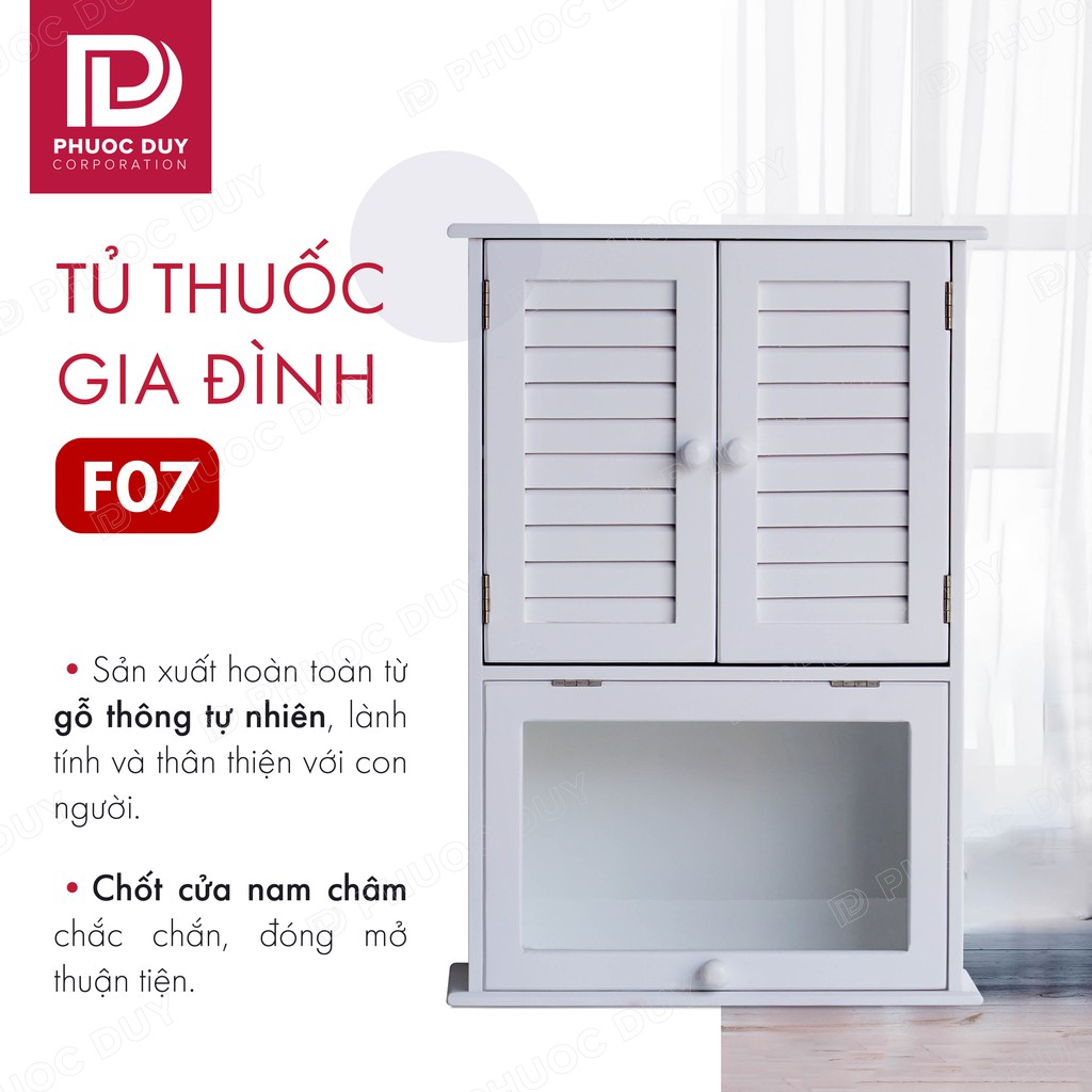 Tủ thuốc - Tủ y tế gia đình gỗ tự nhiên F07 - BH 1 đổi 1 trong 12 tháng