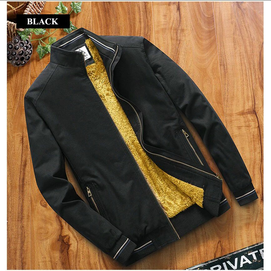 Áo khoác kaki nam cổ trụ lót lông 3 màu đen, kem, rêu thời trang cao cấp