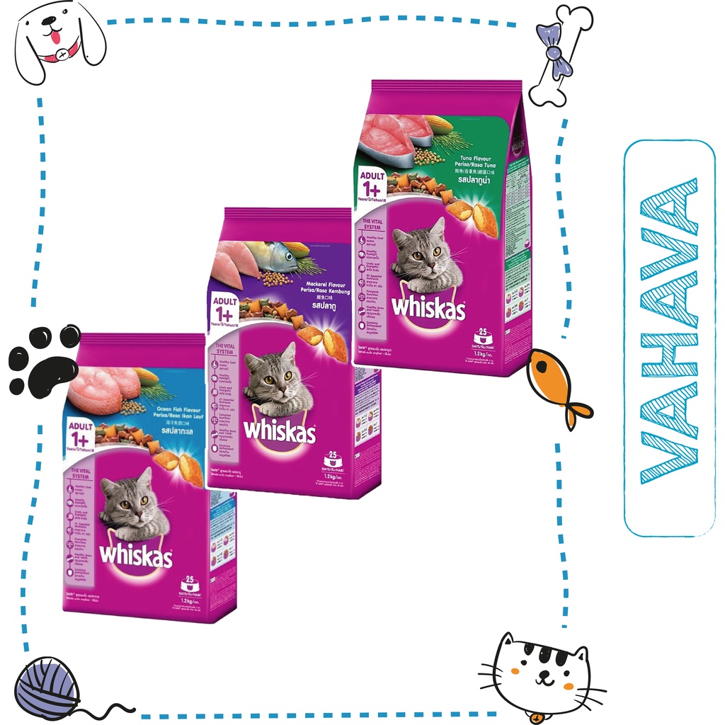Thức Ăn Hạt Cho Mèo Trưởng Thành Whiskas 1,2Kg Dạng Túi Vị Cá Thu Cá Ngừ Cá Biển - VAHAVA