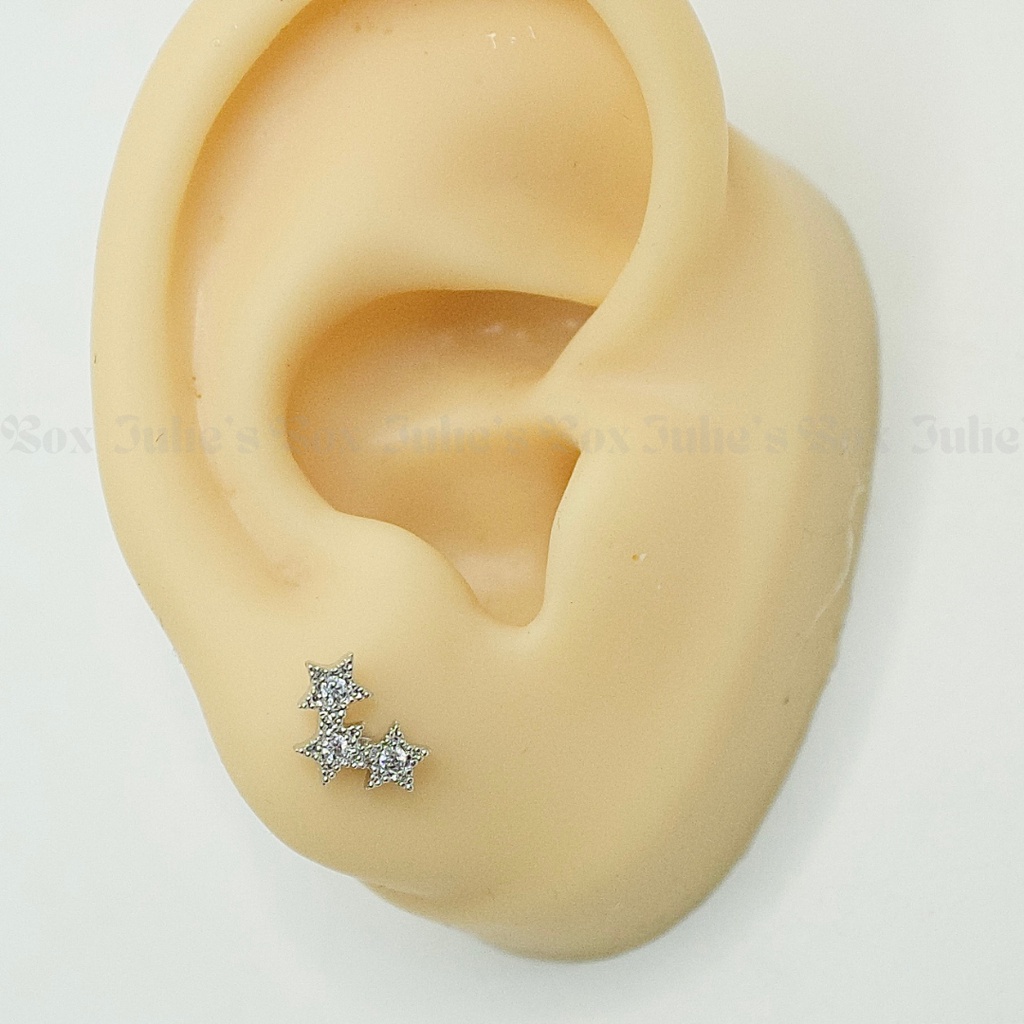 Khuyên Tai Vành Tai 3 Sao Xỏ Unisex Không Ngứa Không Dị Ứng julies box