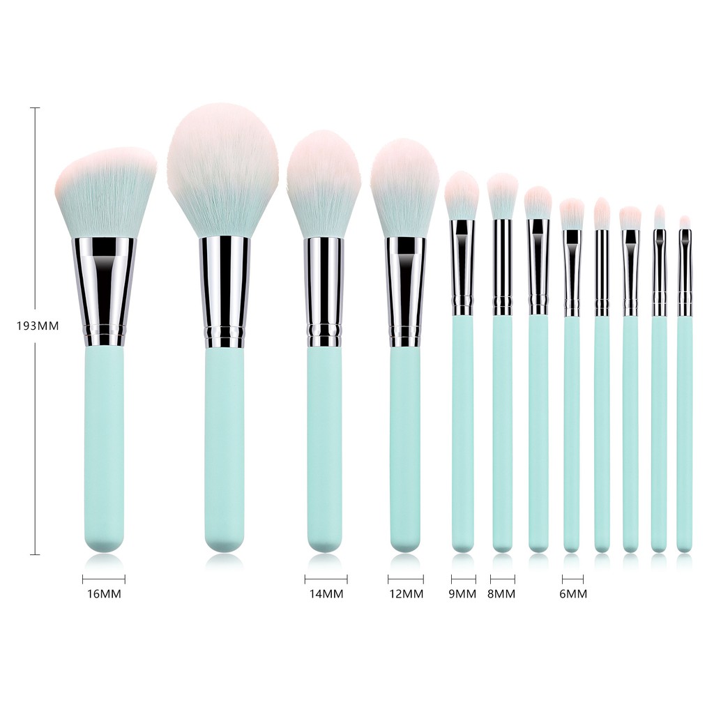 Bộ cọ trang điểm cá nhân 12 cây xanh ngọc có bao đựng như hình đi kèm, cọ makeup lông mềm mã C12-Xanh