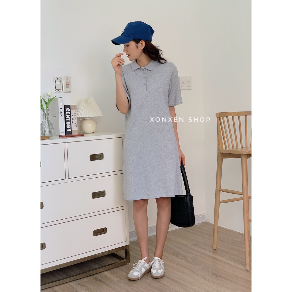 Áo đầm suông polo Xonxen shop chất cotton dày dặn, tháng mát free size, mã 1145