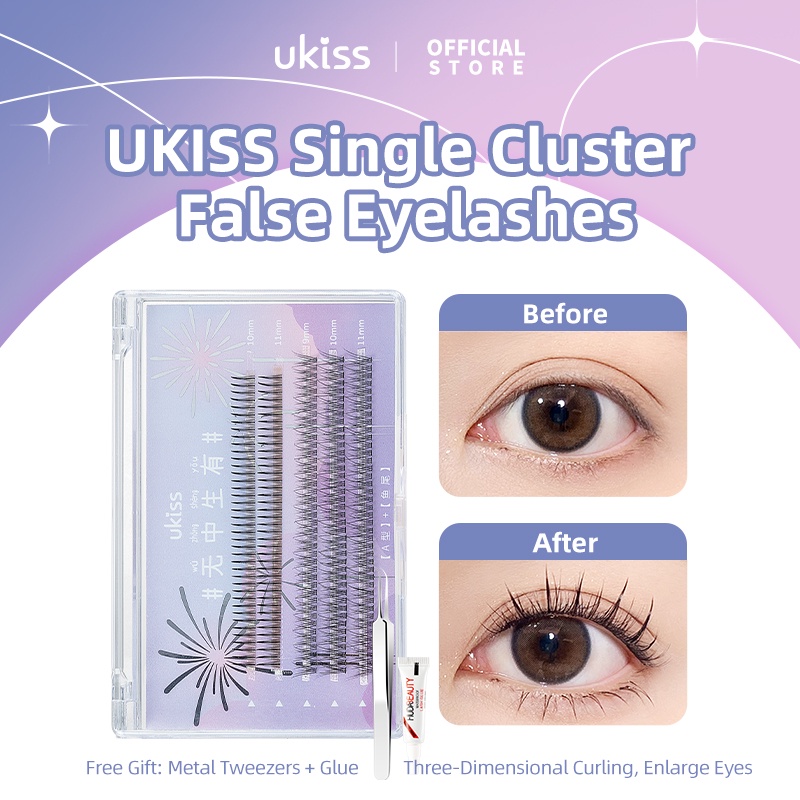 Set 120/ 200 cụm lông mi giả UKISS 9mm 10mm 11mm tự trang điểm chuyên nghiệp