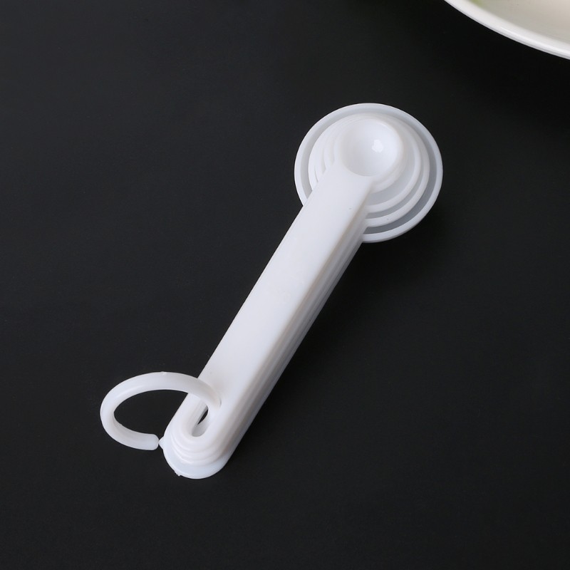 BTF 5Pcs/set Measuring Spoon White Plastic Teaspoon Tablespoon Utensil Kitchen Tool