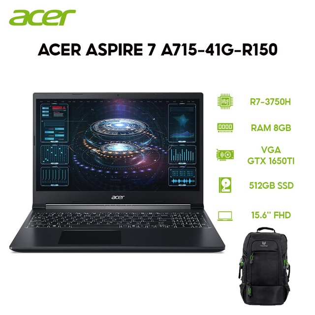 Laptop Acer Aspire 7 A715-41G-R150 R7-3750H | 8GB | 512GB | GTX1650Ti | 15.6'' FHD |Win 10