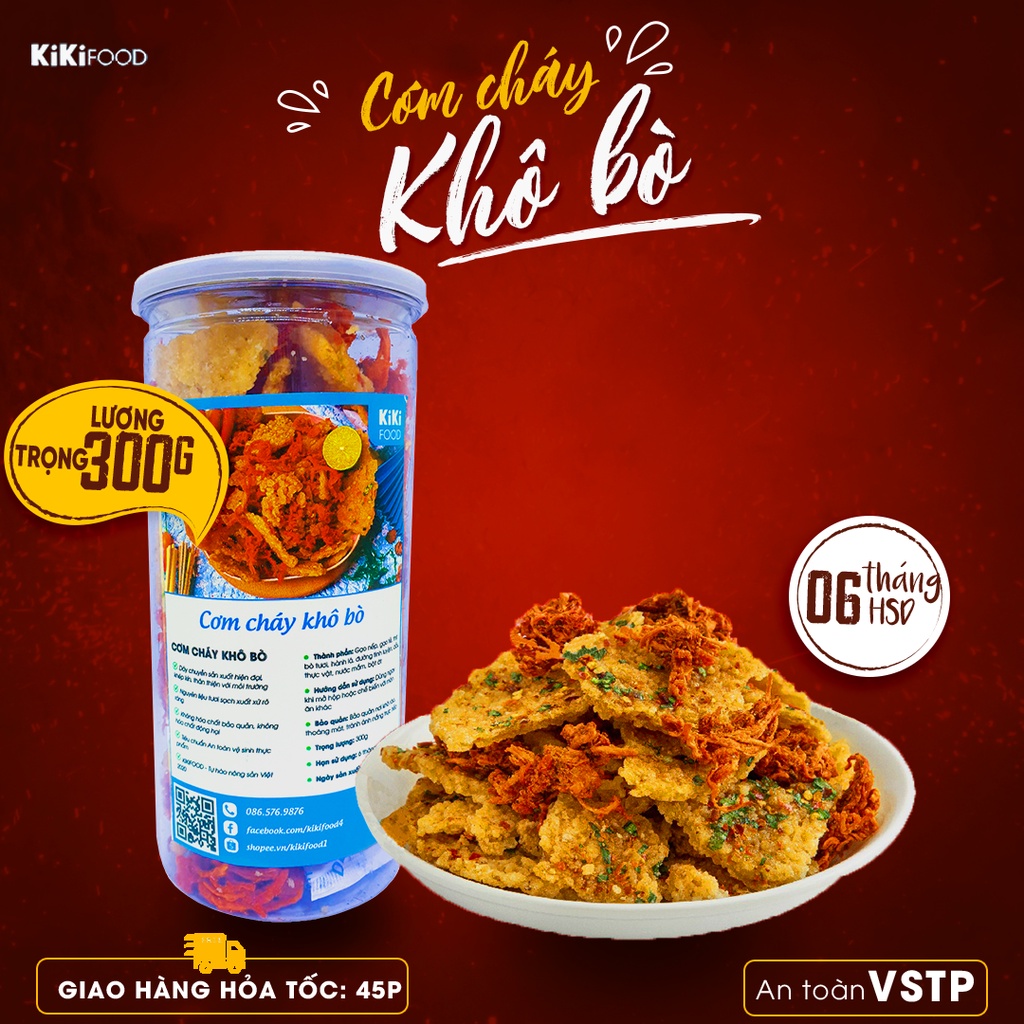 Cơm cháy lắc khô bò 300G KIKIFOOD vừa ngon vừa rẻ, đồ ăn vặt Việt Nam an toàn vệ sinh thực phẩm