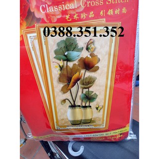 Tranh thêu chữ thập Bình hoa cát tường HH0901