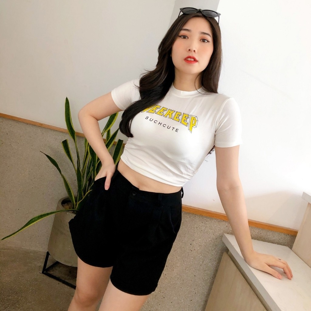 Áo Kiểu Croptop Tay Ngắn, Rút Dây Sau Lưng, Chất Borip Mịn Mát Freesize 53kg Ảnh Thật