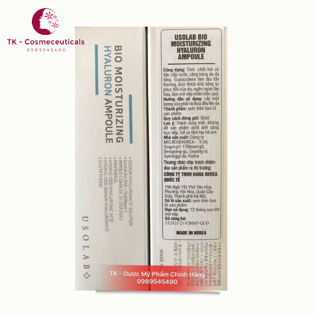Tinh Chất Cấp Nước Căng Bóng Da HA Usolab Bio Moisturizing Hyaluron Ampoule - 50m