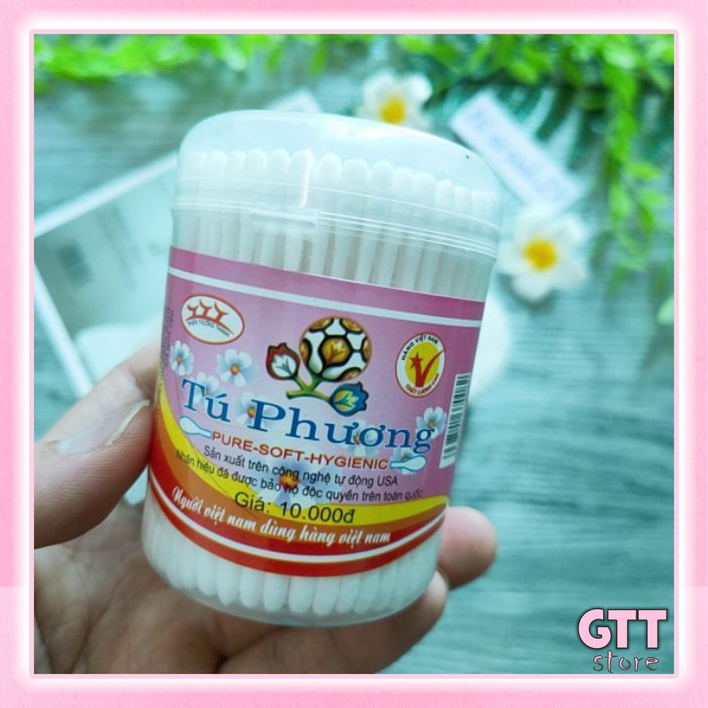 Tăm bông cho bé trẻ sơ sinh Tú Phương dạng đóng hộp 180 que mềm mại an toàn TAMBG01