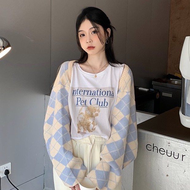 QADCOL Áo khoác cardigan ngắn dệt kim tay dài đính đá thời trang Hàn Quốc dành cho nữ