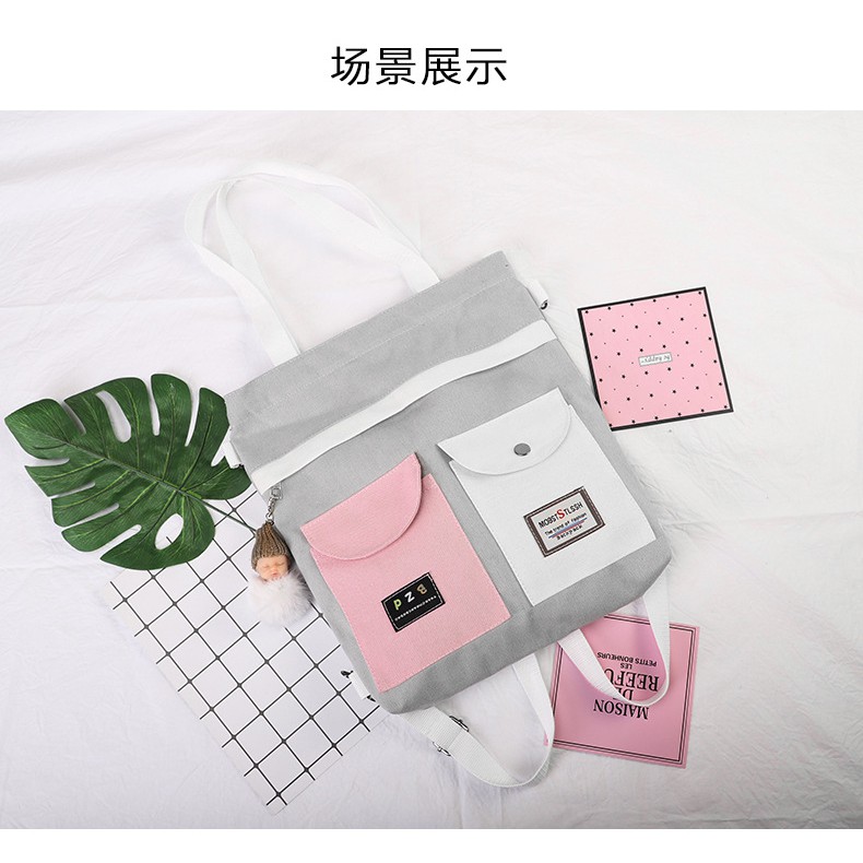 TÚI TOTE, TÚI VẢI CANVAS ĐEO VAI ĐEO CHÉO SIZE A4 PHỐI MÀU ĐẸP AT71