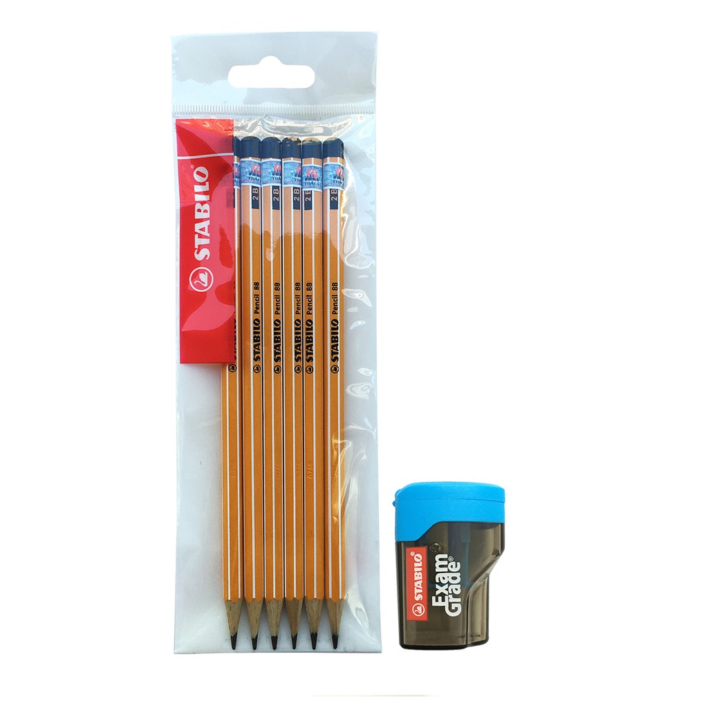 Bộ 6 cây bút chì gỗ STABILO Pencil 2B + Chuốt chì PS4538 (PC88-C6S)