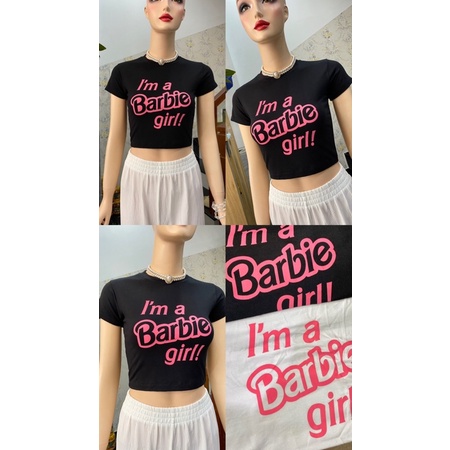 Áo croptop ôm tay ngắn I’M A BARBIE GIRL!! Thailand ⚪️⚫️