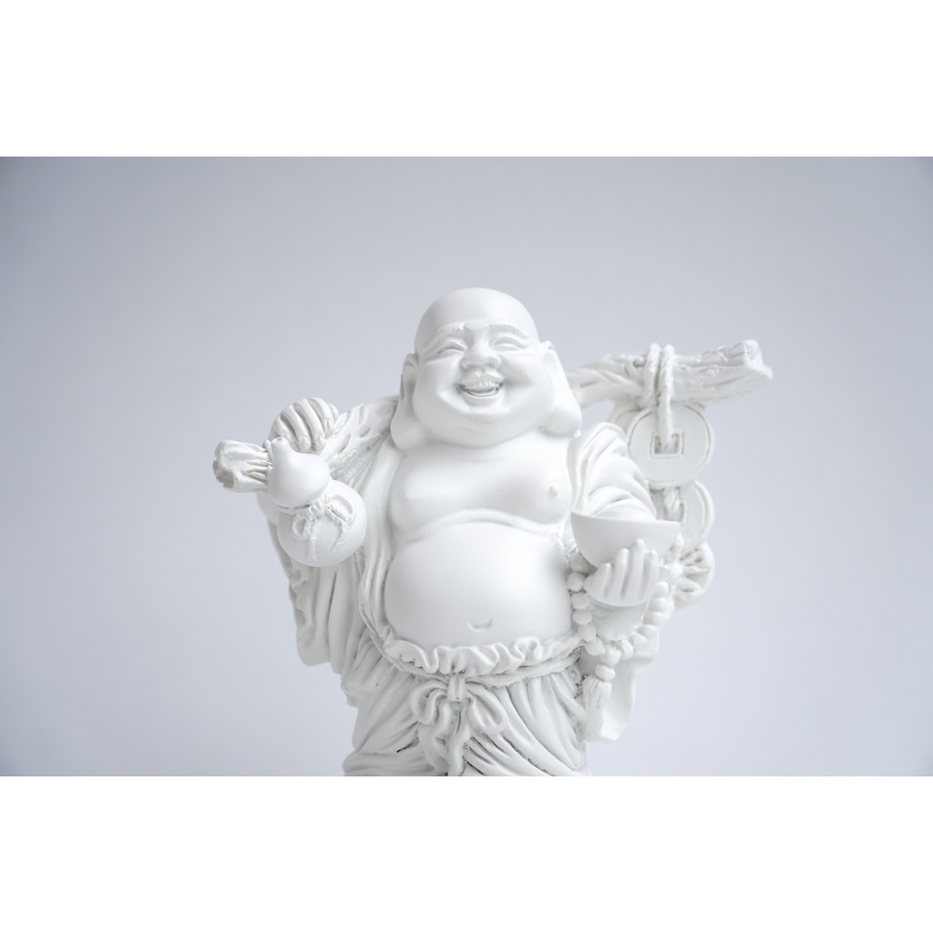Tượng Phật Di Lặc trên bao tải tiền trắng ngà cầu tài lộc - Cao 14cm