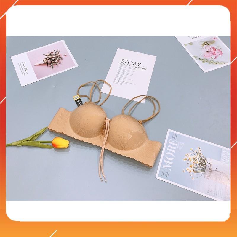 Áo lót nữ su đúc quả ngang dây rút, nâng ngực, vân hoa, chip A8339