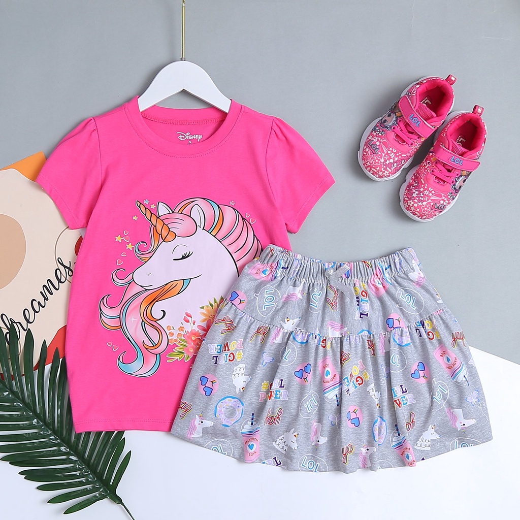 Set áo váy disney bé gái Bigbaby, chất thun cotton mềm mát chân váy trong có chip cho bé 17-45kg