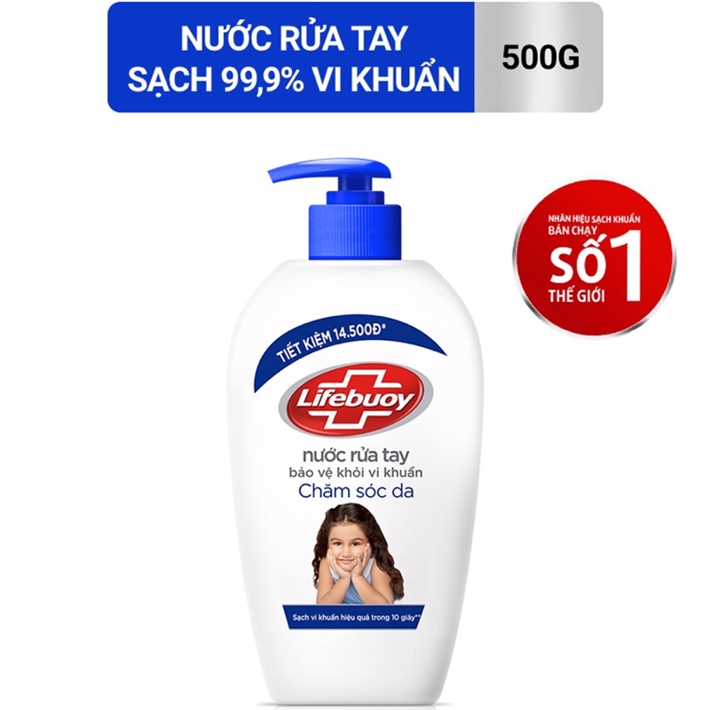 Nước rửa tay LIFEBUOY màu xanh  chai 500g   và 180g bảo vệ vượt trội 10 khỏi vi khuẩn