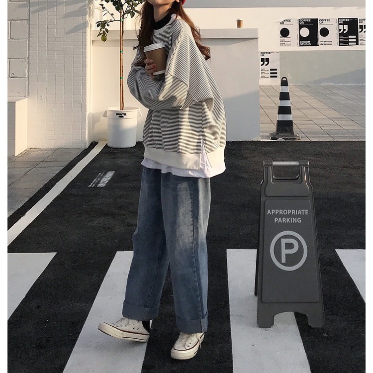 SUXI  Áo Thun Nữ Dài Tay Cổ Tròn Thời Trang Hàn Quốc