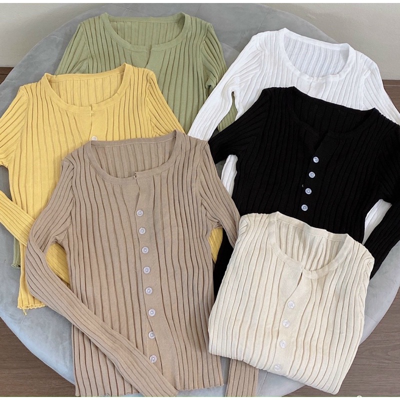 Áo Cadigan Len Tăm Bó Siêu Xinh- Áo len tăm cúc cài hở