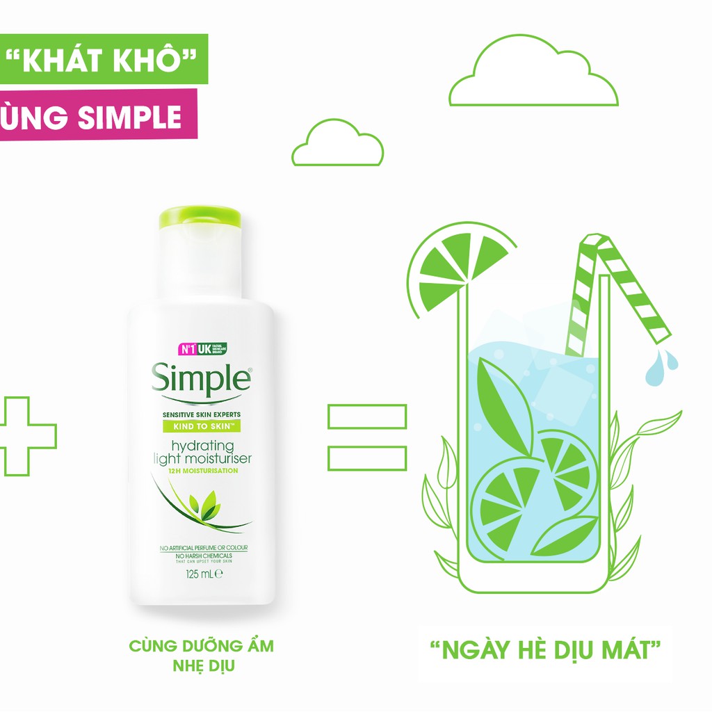 Simple Lotion Dưỡng Ẩm Hydrating Light Moisturiser - Kem dưỡng ẩm Simple Kind To Skin 125ml