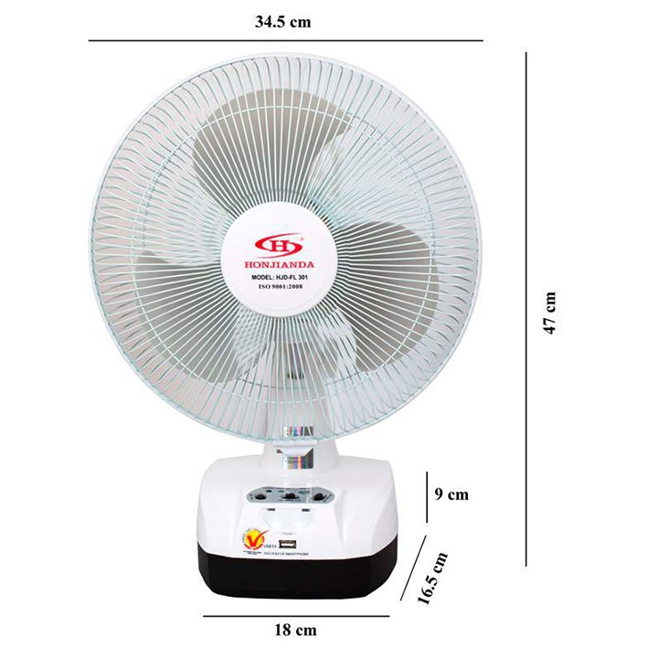 Quạt sạc tích điện Honjianda ⚡ BH 6 THÁNG ⚡ FL 301 có ổ sạc USB và đèn